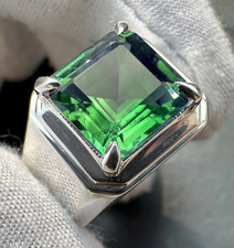 925 Sterling Silver Men's Ring Green Emerald Gemstone Handmade Jewellery Gift