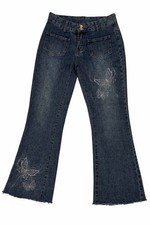 ROMWE Y2K Butterfly Embroidered Bootcut Jeans Low Rise Raw Hem Denim XS