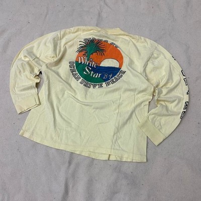 1980s Sigma Nu Ocean Drive Beach White Star Long Sleeve Fraternity Printed Shirt