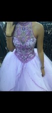 Quinceañera Dress Light Purple Halter Sweetheart Neck Embellish With Diamonds.