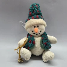 Vintage Plush Snowman  Christmas Ornament  Delton Products Corp. Poseable EUC 