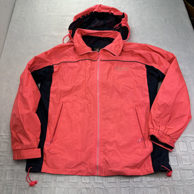 Yellowstone National Park Rain Jacket Med Cherenal Zip Up Hooded Coral Gray Blue