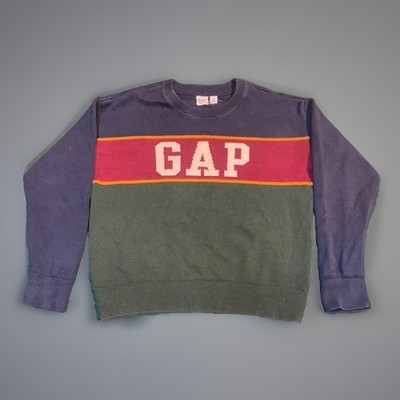 Gap Kids Sweater Medium Colorblock Logo Knit Crewneck Boys M Vintage Style