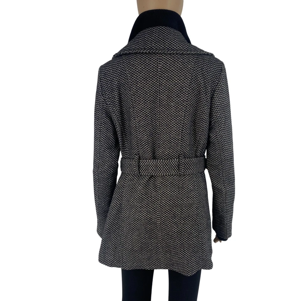 GUESS Women Black Full Zip Belted Pea Coat Jacket Size M - Image 3 of 4