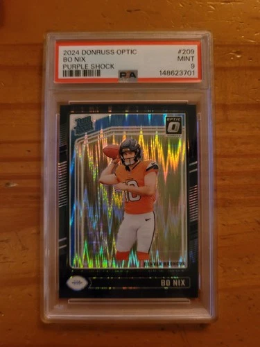 2024 Donruss Optic Purple Shock Prizm #209 Bo Nix Rookie Card PSA 9 Mint