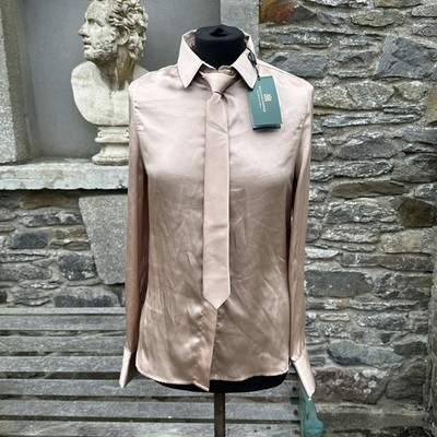 Holland Cooper Georgina Shirt Blouse & Tie UK 8 Champagne BNWT New Satin