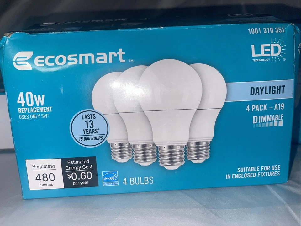 4pk Ecosmart 40W LED Light Bulb A19 Equivalent Dimmable Frosted Daylight - Image 3 of 4