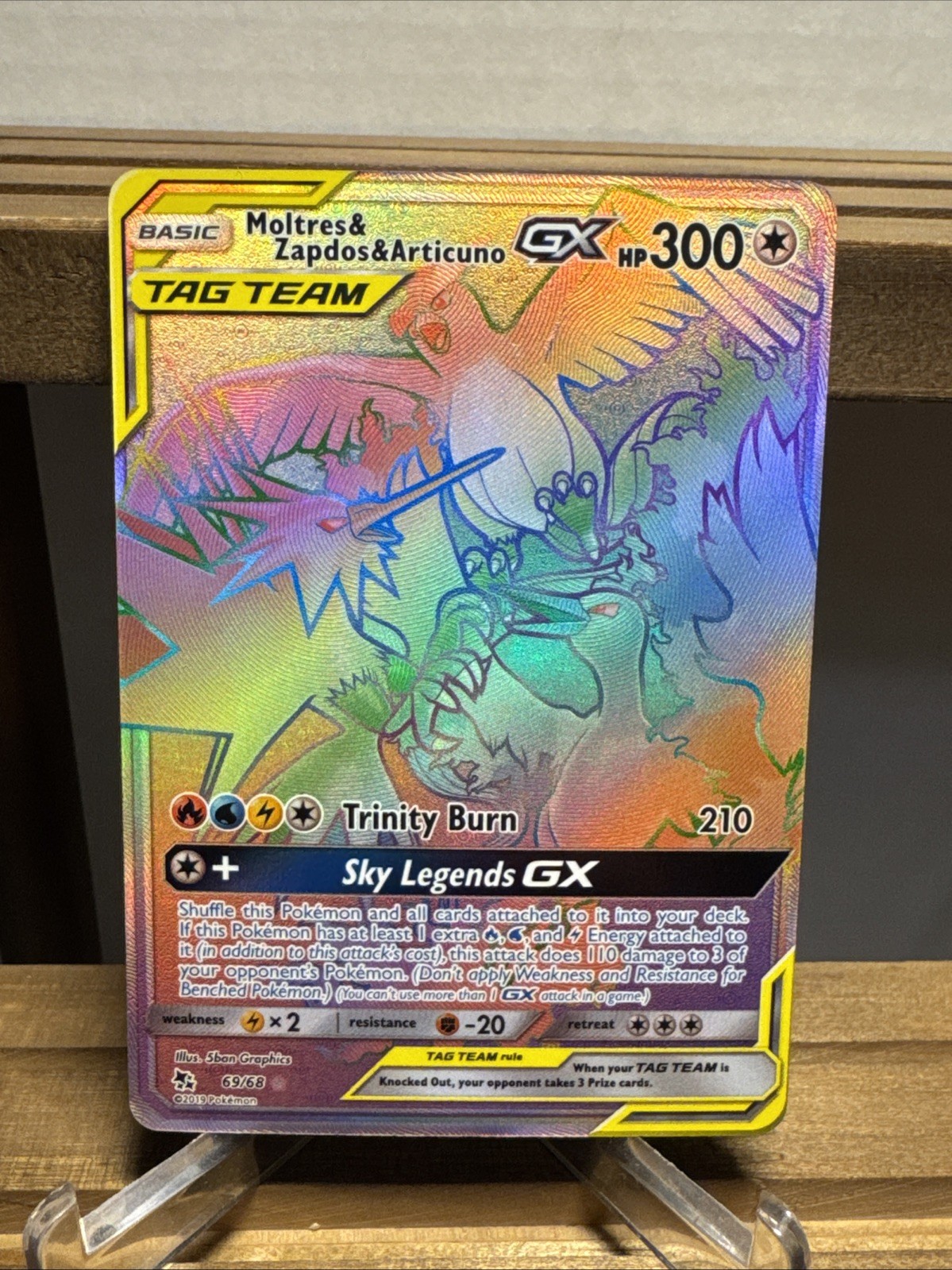 Pokemon Moltres & Zapdos & Articuno GX (Secret) 69/68 Hidden Fates Holo NM