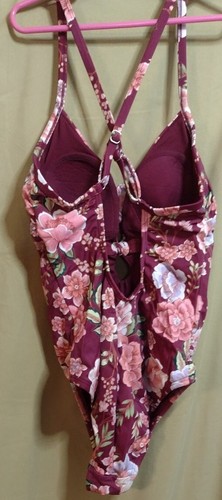 Time And True Burgundy Flower Swimsuit Size S ,4-6 - Picture 2 of 2