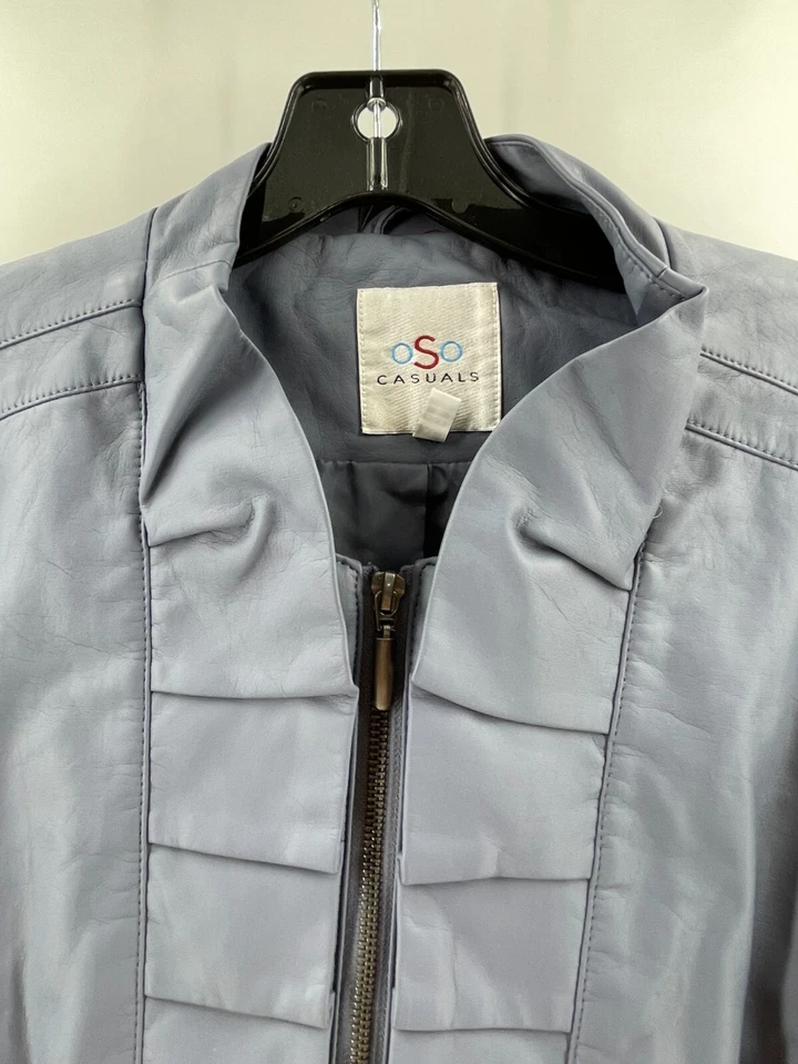 OSO Casuals Y2K Women's Gray Faux Leather Full Zip Ruffle Front Jacket Size XL - Imagem 4 de 4