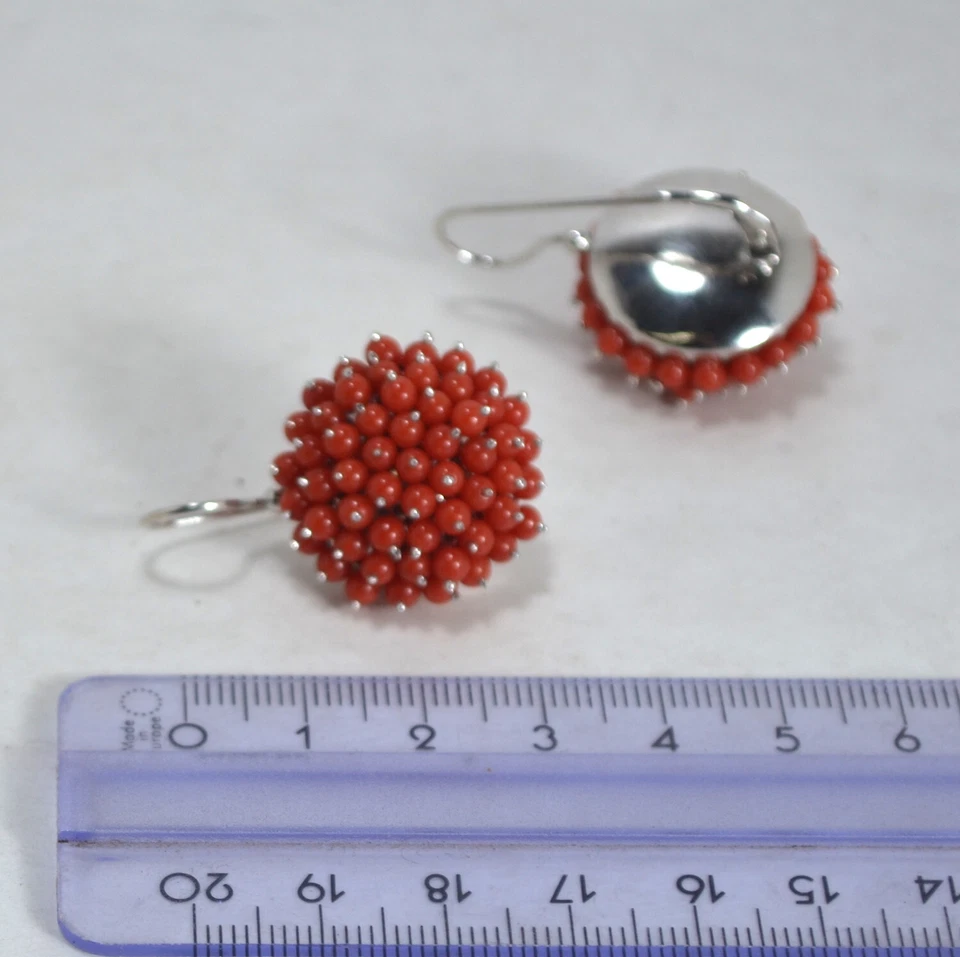 ORECCHINI ARGENTO 925 GRANDE RODIATO CORALLO ROSSO MONACHINA MOLLA AGHT 0915G - Immagine 3 di 3