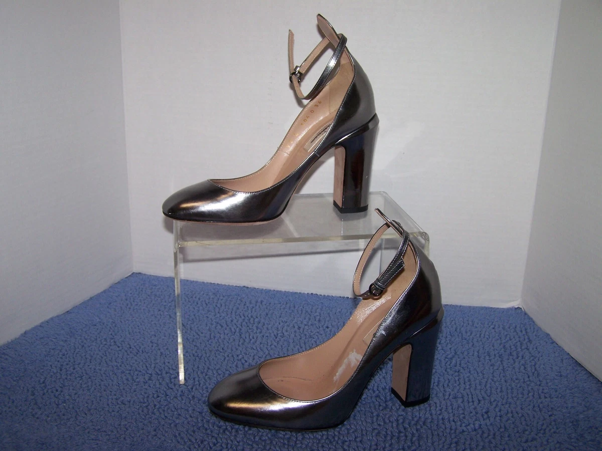 Valentino Garavani Tan-Go Leather Pumps SZ Strap Metallic Heels eBay