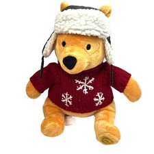 Plush Disney Winnie the Pooh Bear 16" Red Sweater Hat Ear Flaps MC Cozy Cables