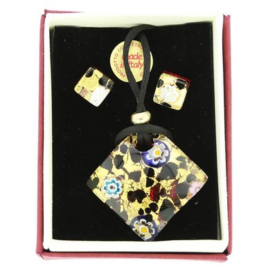 GlassOfVenice Murano Glass Venetian Reflections Necklace and Earrings Set - Gold