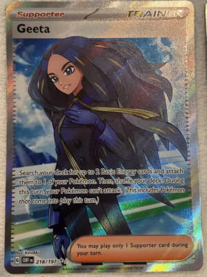 geeta trainer pokemon card value 188/197 - Obsidian Flames - x4 Playset Search your deck for up to 2 Basic Energy cards and attach them to 1 of your Pokemon Pokmon Card Geeta - 188/197