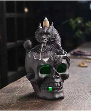BACKFLOW BURNER INCENSE CONES HOLDER WATERFALL BATTERIES INCLD LED SKULL DRAGON