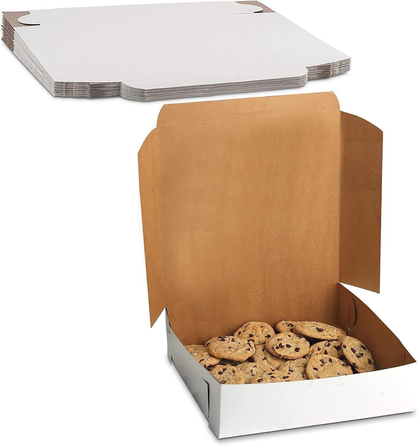 MT Products 9" x 9" x 3" White Pastry Boxes / Lock Corner Bakery Box -15 Pieces