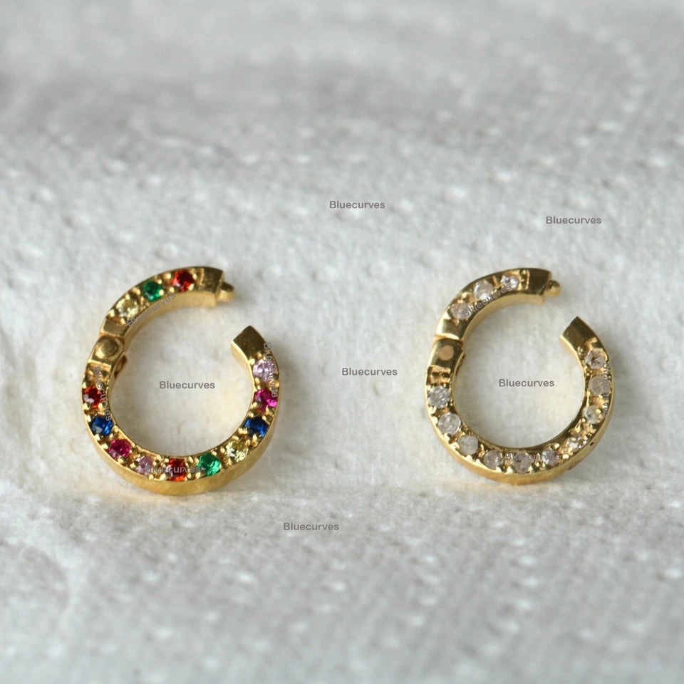 14k Gold Rainbow Sapphire Round Enhancer Push Lock, Pendant Charm Holder Lock - Image 3 of 4