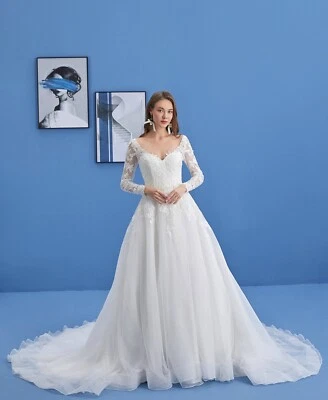 HBH Brautmode Langärmliges Brautkleid mit Herz-Ausschnitt aus Tüll Gr.34-60 - Bild 1 von 4