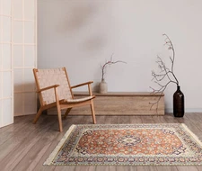 3x5 Hand Knotted Silk Traditional 350 KPSI Rug Burnt Orange Navy