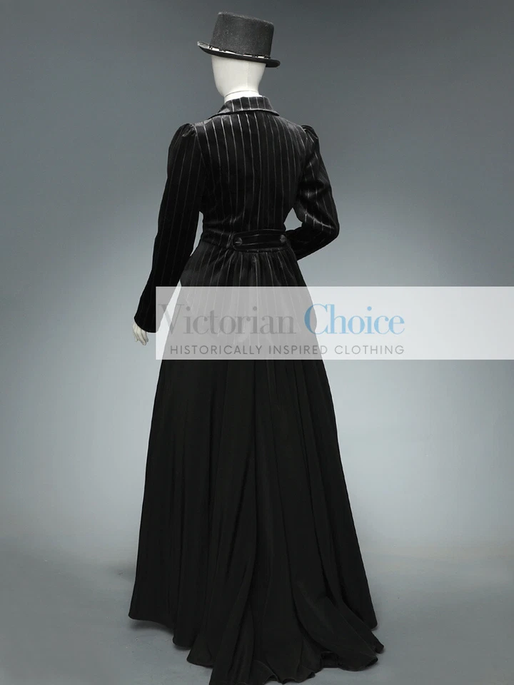 Women Black Victorian Edwardian 3PC Velvet Day Dress Suit Theater Steampunk 166 - Image 4 of 4
