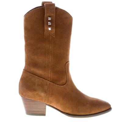 ASH women shoes Russet brown suede calf-high cowboy Hooper boot studs  half-zip