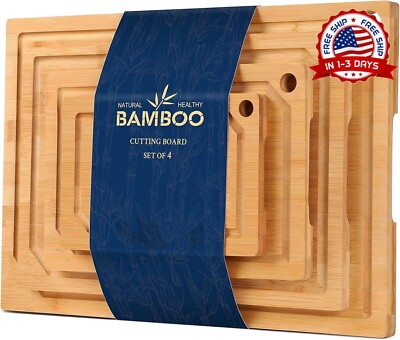 4PCS Tabla De Picar Grande Madera Bambu Para Cortar Carne Vegetale Queso Cocin