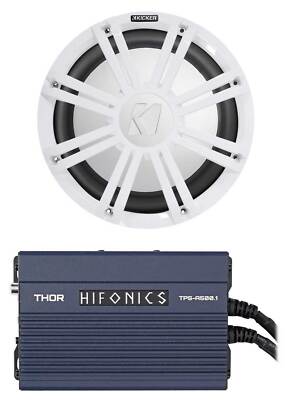 KICKER 45KM102 10'' 350w Marine Boat Subwoofer Sub+Hifonics Amp+White LED Grille