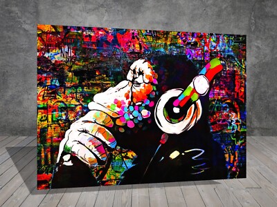 Banksy DJ Monkey listen Music Gorilla Graffiti CANVAS STREET ART