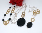 Sterling Silver Faceted Onyx 3 Piece Necklace Set CAT RESCUE — photo 1