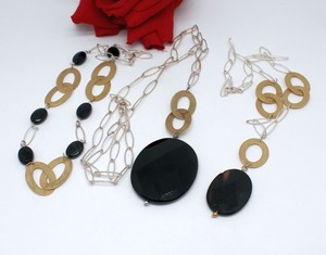 Sterling Silver Faceted Onyx 3 Piece Necklace Set CAT RESCUE