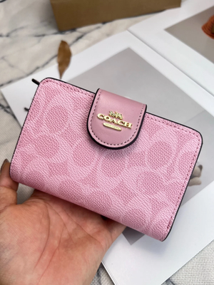New Coach Medium Corner Zip Wallet In Signature Canvas Pink CW786
