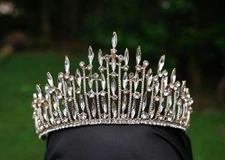 Sparkling Gold Tiara Tall Bridal Crown Birthday Wedding Gift Diadem Vintage prom