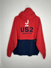 Nautica Men's Hooded Colorblock Nylon Jacket Red Navy Size L MPN H9308
