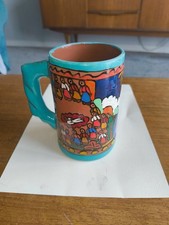 Vintage Mexican Folk Art Mug Hand Painted Clay Pottery