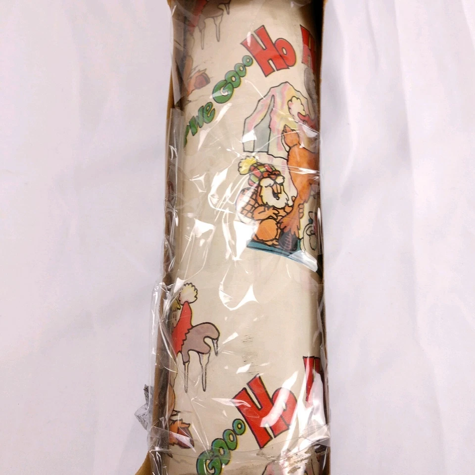 Vintage Christmas Wrapping Paper Roll 27ftx85ft Cartoon Santa Reindeer 70s - Image 3 of 4