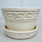 Vintage McCoy USA Greek Key Hobnail Flower Pot Attached Saucer Cream 5.5in