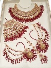 Red bridal pakistani Jewellery Red Stones Gold Plated Perfect For Barat bridal