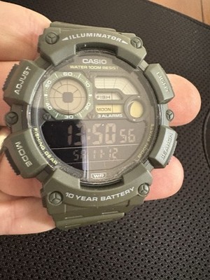 Title:  Casio WS-1500H-3BVCF Fishing Gear Digital Watch Olive Green Moon Data
