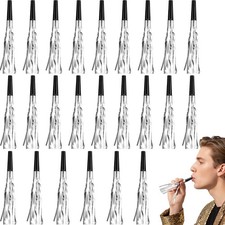 Silver Metallic Noise Makers Set of 24 Fringed Party Blowers Horns Whistles