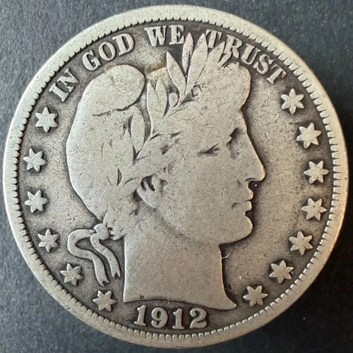 1912 Barber Half Dollar 90% Silver Circulated No Mint Mark