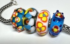 TROLLBEADS 4 Trollbeads Unique OOAK clear Base Core Flowers  Buds  