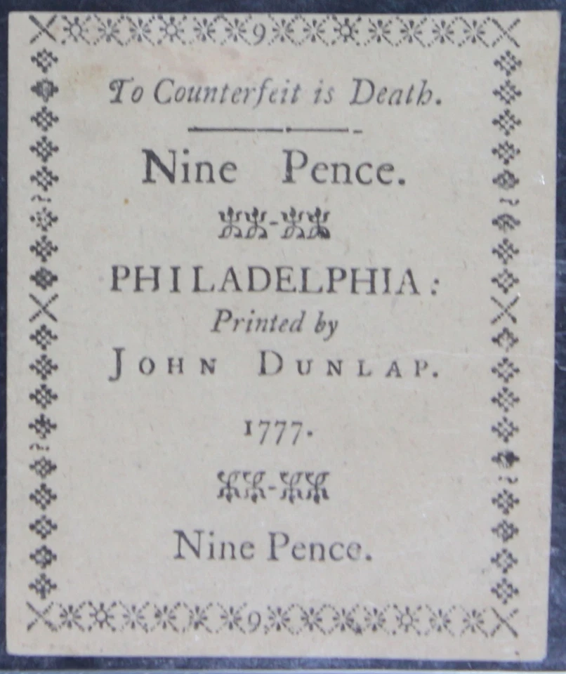 1777 VCN64 Pennsylvanian Colonial Note 9 Pence, PCGS, SN 34343 (Radar SN) - Image 2 of 4