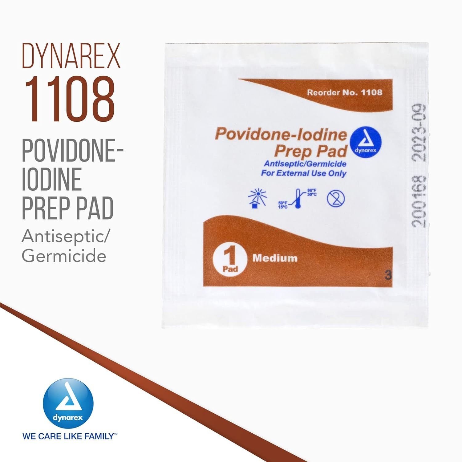 Dynarex Povidone-Iodine Prep Pads, Saturated Povidone  TOTAL 500CT  PACK OF 5