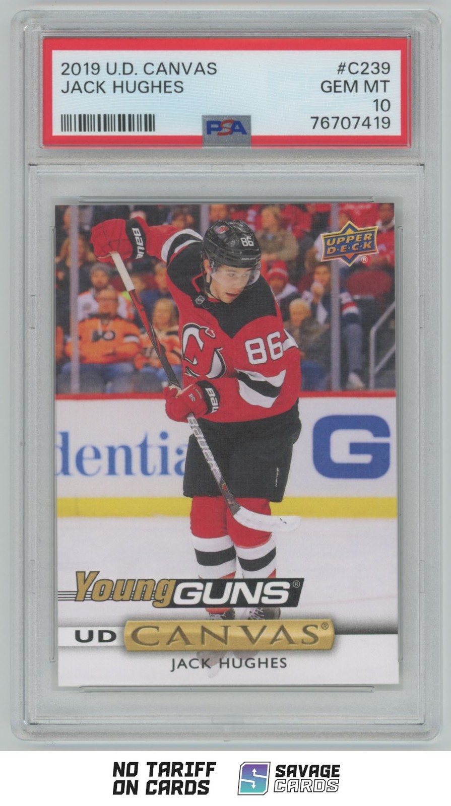 2019-20 Upper Deck UD Canvas Young Guns Jack Hughes PSA 10 #C239 New Jersey view 1