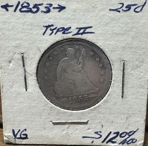 1853 25c Seated Liberty Quarter - Arrows & Rays ~ Good Details