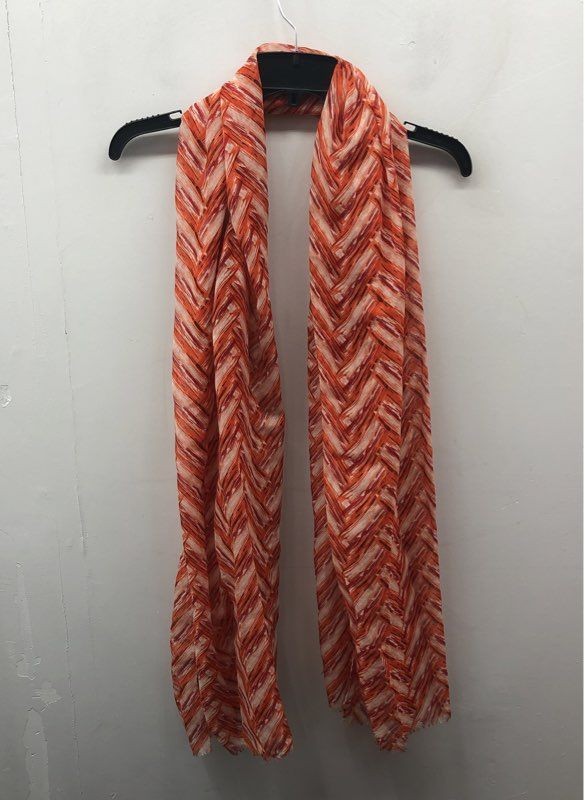 Tildon Women's Scarf Orange Red White Chevron Herringbone Print Lightweight OS