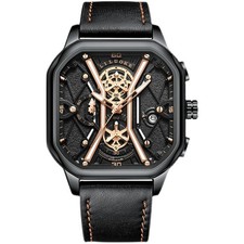 Men Square Skeleton Quartz Watch Luminous Lea...