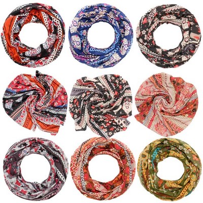 Loopschal Damen Schal mit Ethno Paisley Blumen Muster Rundschal Halstuch Viskose