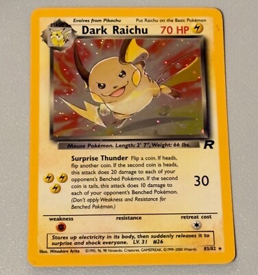 PSA9 わるいライチュウ Dark Raichu Dark Raichu 83/82 Team Rocket Holo Foil Secret Rare Y2k 2000